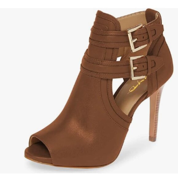 XYD Brown Peep Toe Sandal Ankle Booties Dual Buckled Straps Stiletto Heels Pumps - Picture 1 of 8
